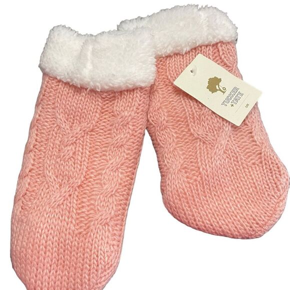 NEW Tucker + Tate Cable Knit Slipper Socks Soft Rose Pink - M/L - Picture 2 of 4